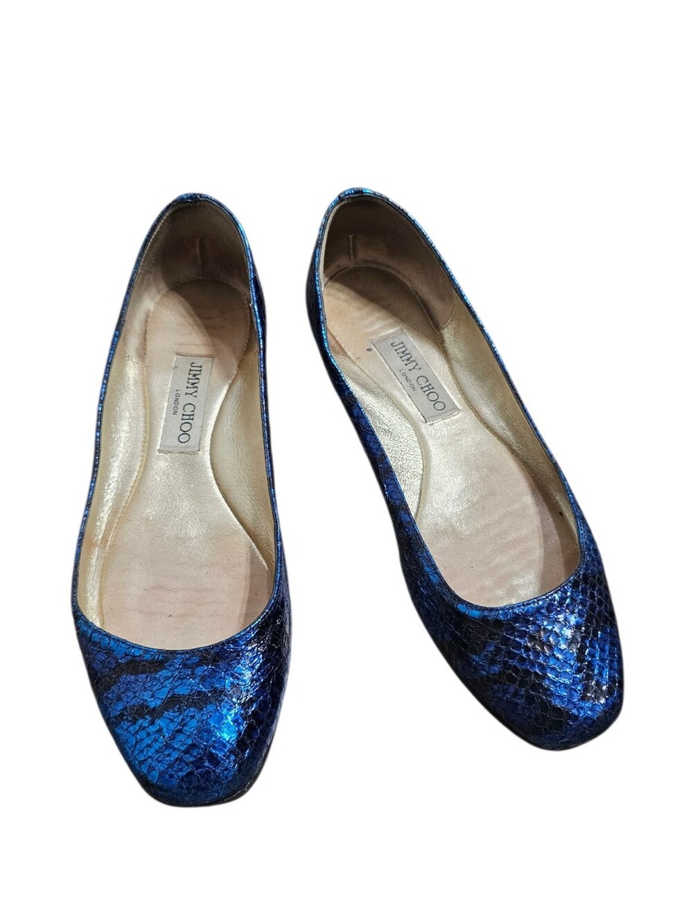 Jimmy Choo Blue Snakeskin Ballet Flats
